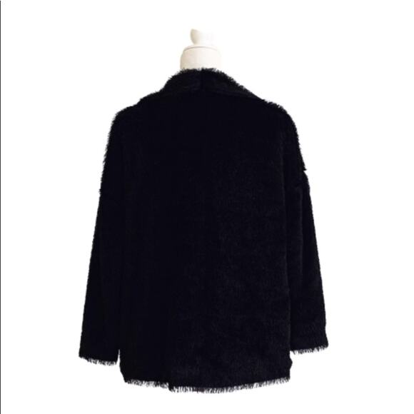 Madison Jacket Black Faux Fur Tipped Fox Open Front Swing Jacket Coat Small - Picture 4 of 13